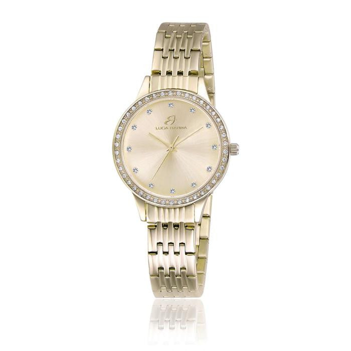 Watch With Ip Gold Steel Case Gold Dial Ip Gold Steel Bracelet
