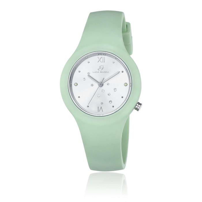 Green Silicone Watch Silver Dial With White Crystals