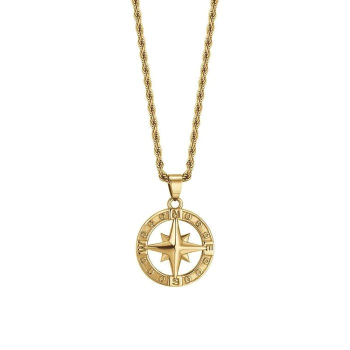 Collana in acciaio ip gold con rosa dei venti