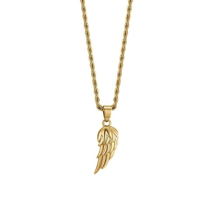 Collana in acciaio ip gold con ala