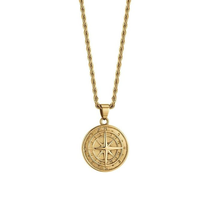 Collana in acciaio ip gold con bussola
