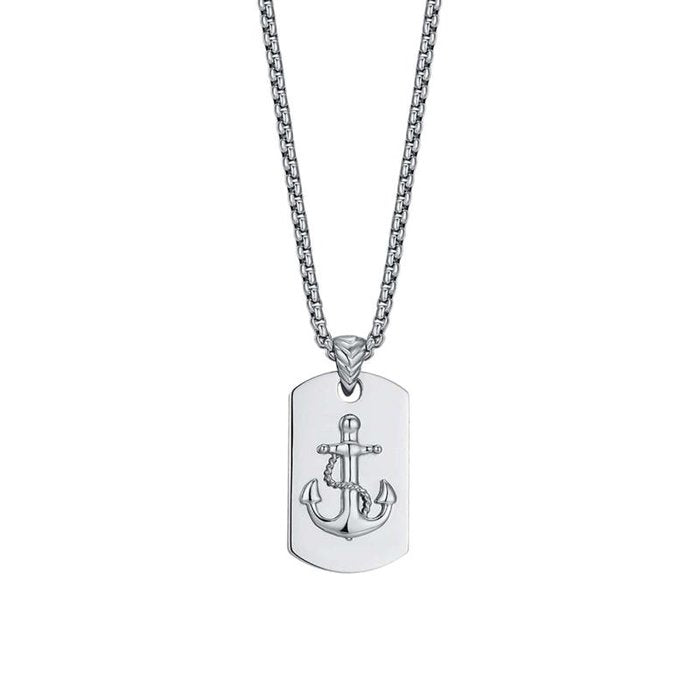 Collana in acciaio con piastra ed ancora