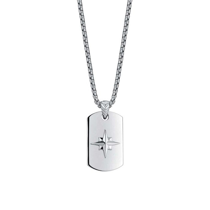 Collana in acciaio con piastra e rosa dei venti