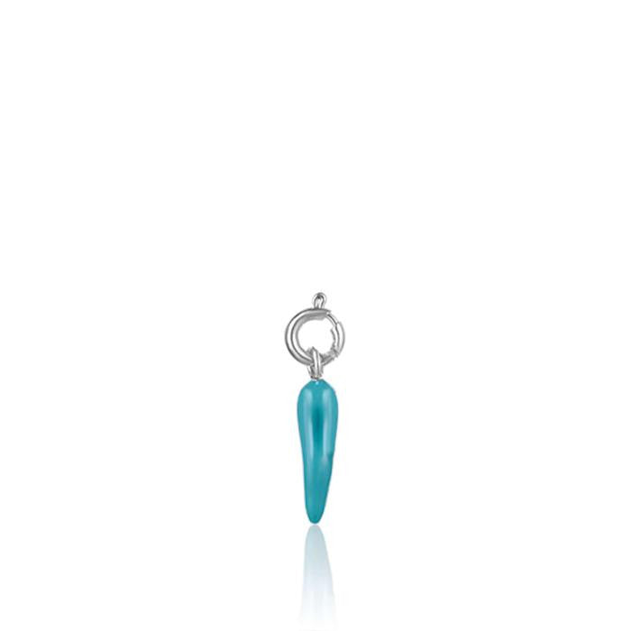 Breloque corne en acier émaillé turquoise de 17 mm
