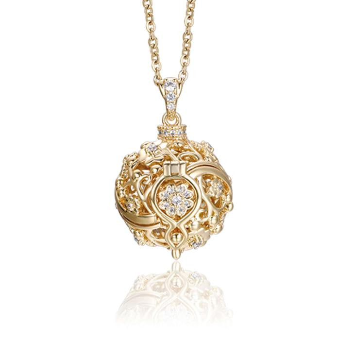 Collier Ange Appelant en Acier Doré avec Cristaux