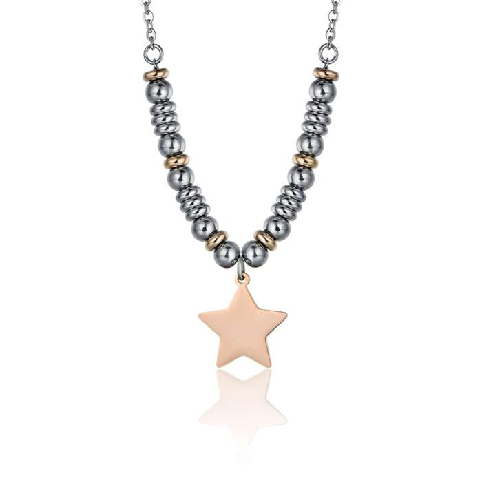 Steel Necklace With Rose IP Elements And Star