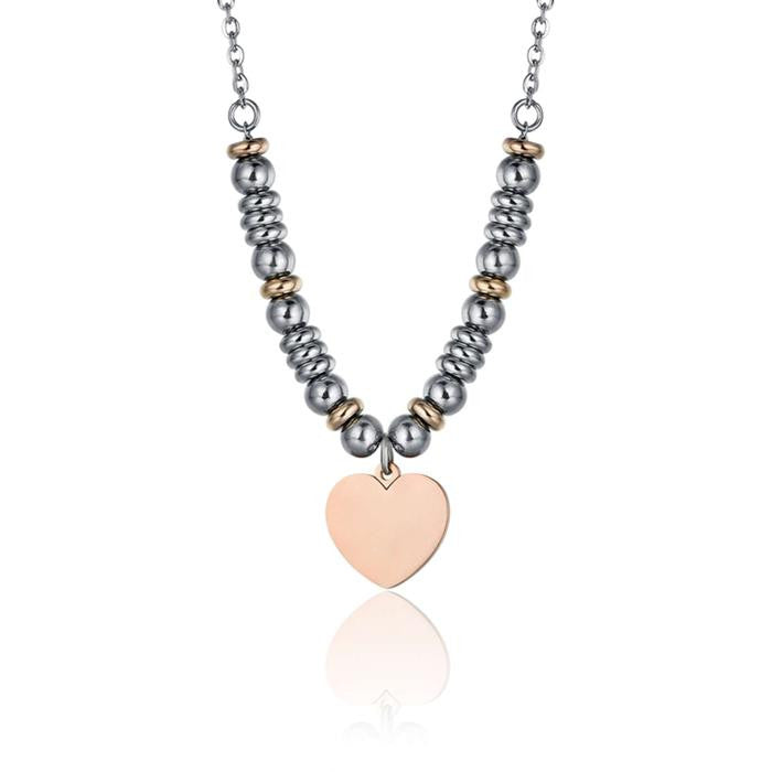 Collier en acier avec éléments en rose IP et cœur