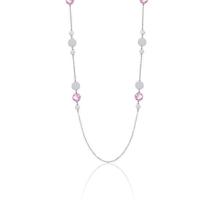 Collier en acier avec pierres roses