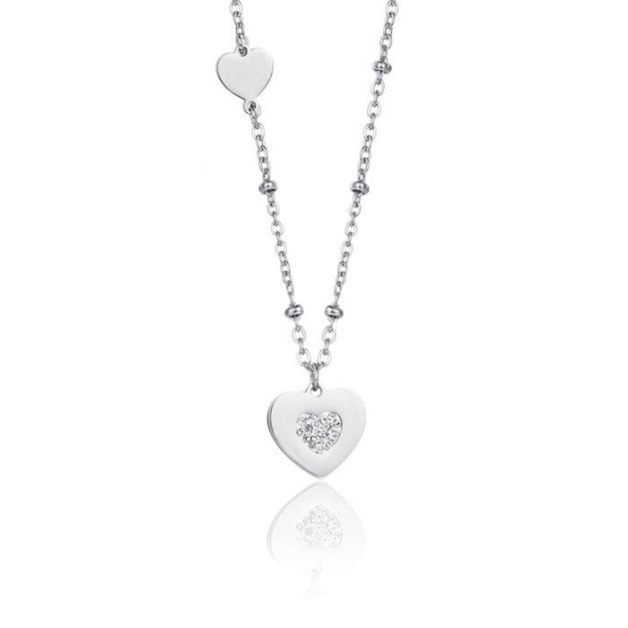 Collier en acier avec cœurs et cristaux blancs