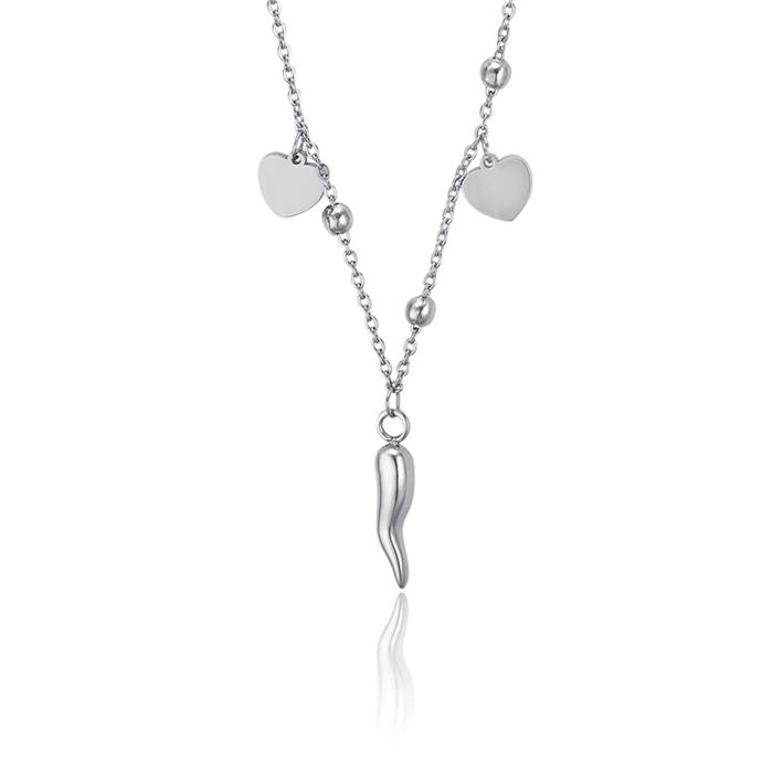 Steel Necklace With Hearts And Horn