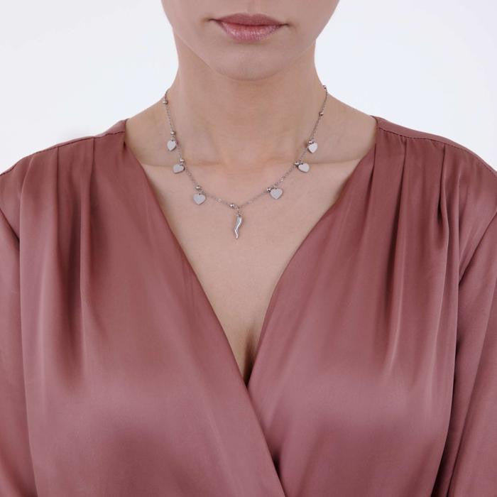 Steel Necklace With Hearts And Horn