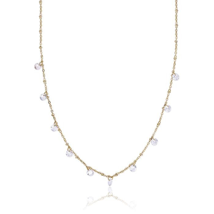 Collana In Acciaio Ip Gold Con Cristalli Bianchi