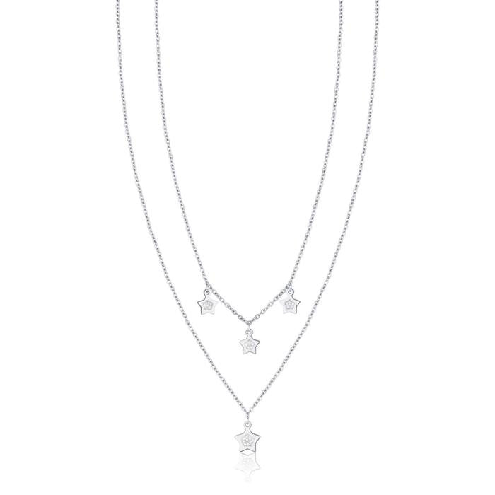Collier en acier avec étoiles et cristaux blancs
