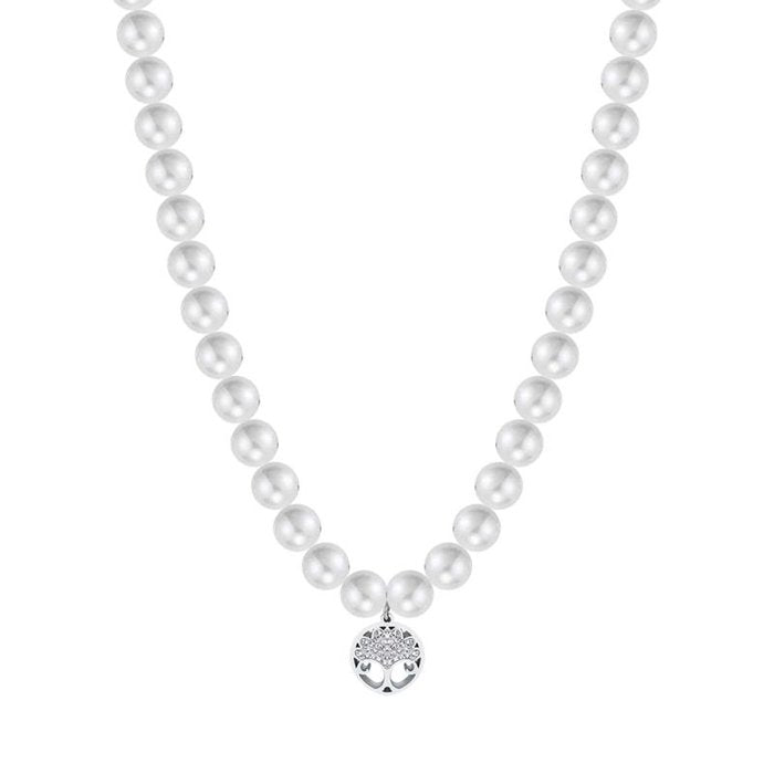 Collana in acciaio con perle bianche e albero della vita