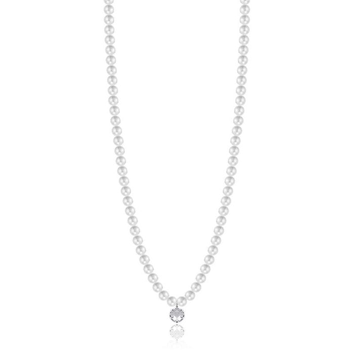 Collana in acciaio con perle bianche e albero della vita