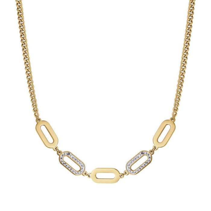 Collana in acciaio ip gold con cristalli bianchi