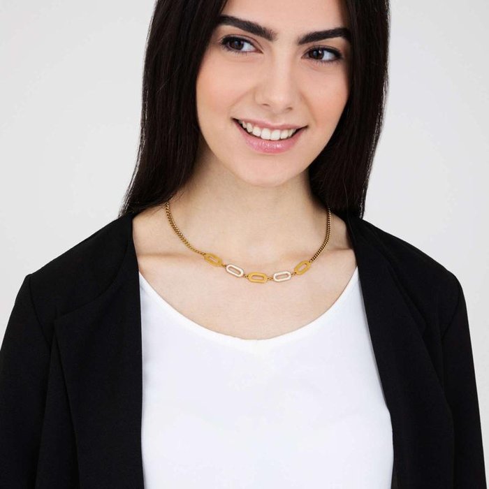 Collana in acciaio ip gold con cristalli bianchi
