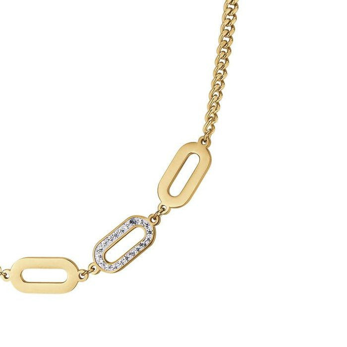 Collana in acciaio ip gold con cristalli bianchi