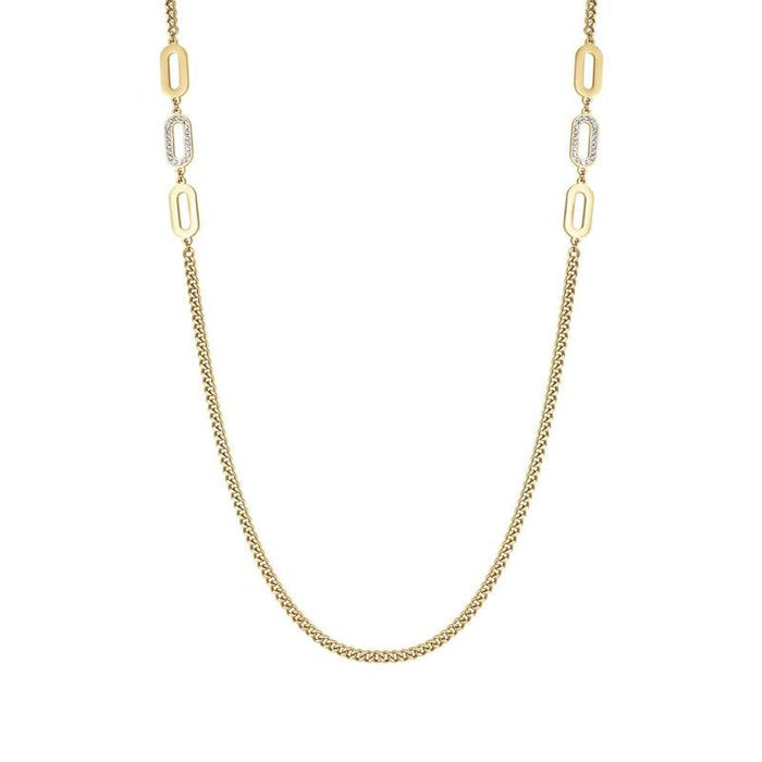Collana in acciaio ip gold con cristalli bianchi