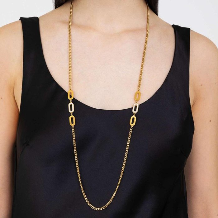 Collana in acciaio ip gold con cristalli bianchi
