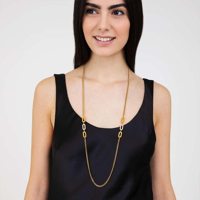Collana in acciaio ip gold con cristalli bianchi