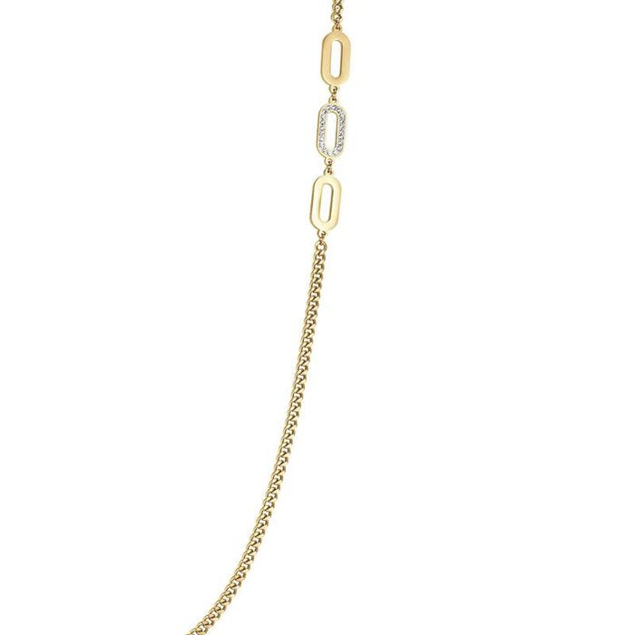 Collana in acciaio ip gold con cristalli bianchi