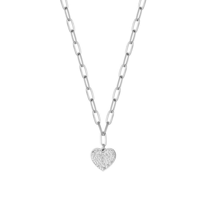 Collana in acciaio con cuore e cristalli bianchi