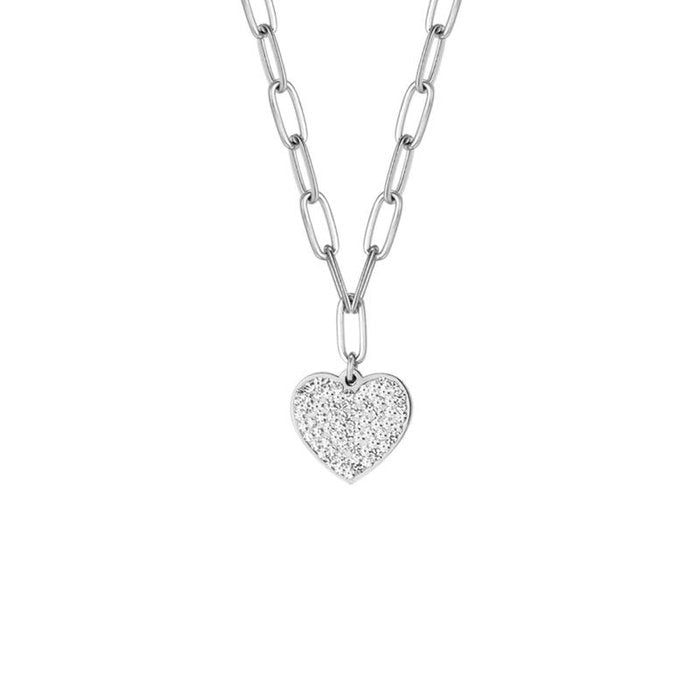 Collana in acciaio con cuore e cristalli bianchi