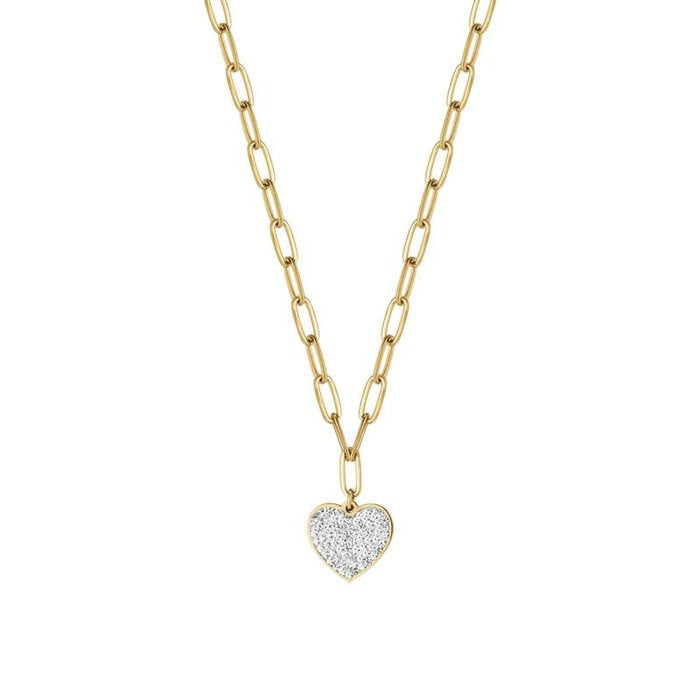 Collana in acciaio ip gold con cuore e cristalli bianchi
