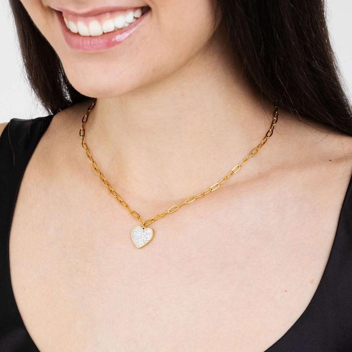 Collana in acciaio ip gold con cuore e cristalli bianchi