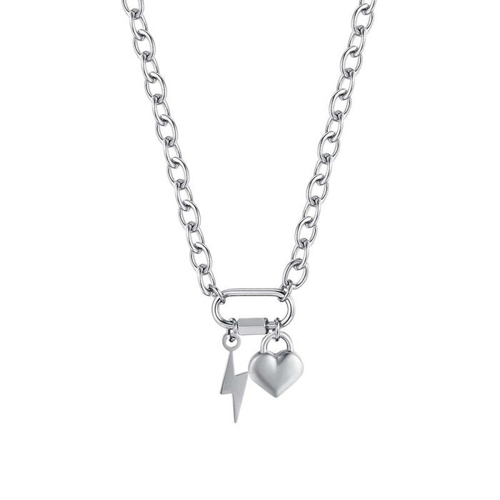 Collana in acciaio con fulmine e cuore