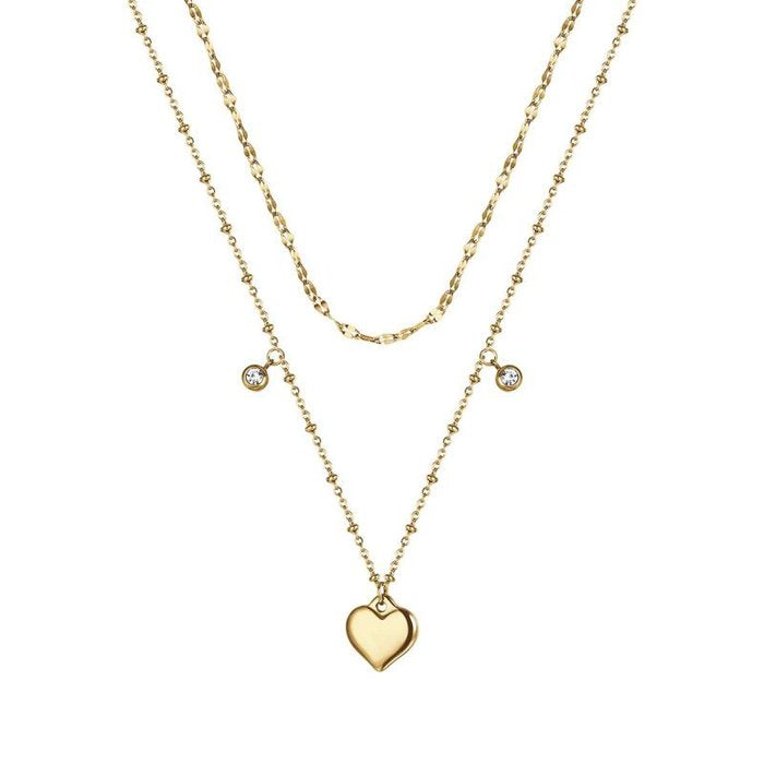 Collana in acciaio ip gold con cuore e cristalli bianchi