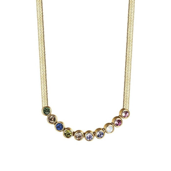 Collana in acciaio ip gold con pietre multicolor