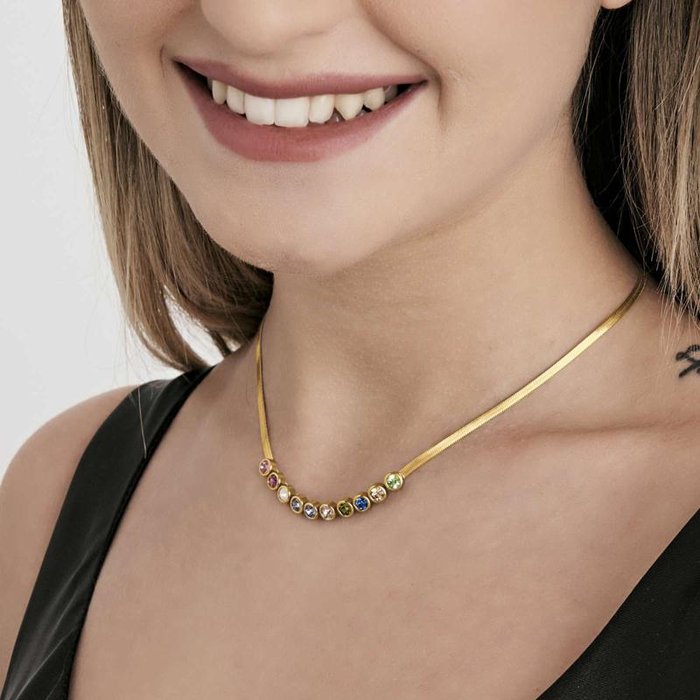 Collana in acciaio ip gold con pietre multicolor