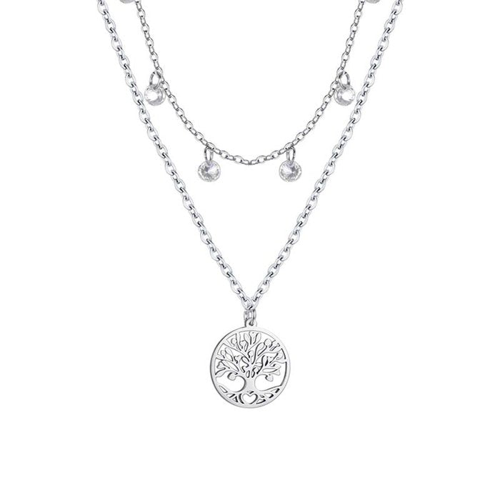 Collana in acciaio con albero della vita e cristalli
