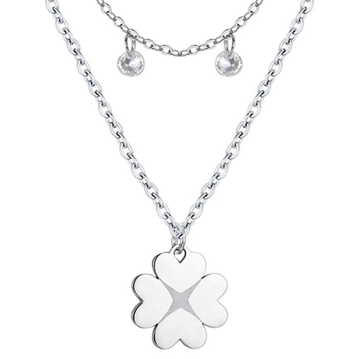 Collana in acciaio con quadrifoglio e cristalli