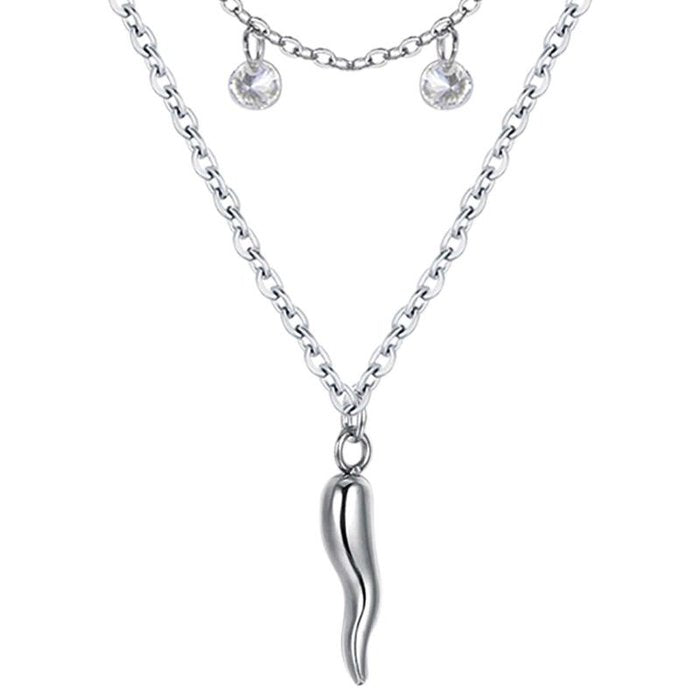 Collana in acciaio con corno e cristalli