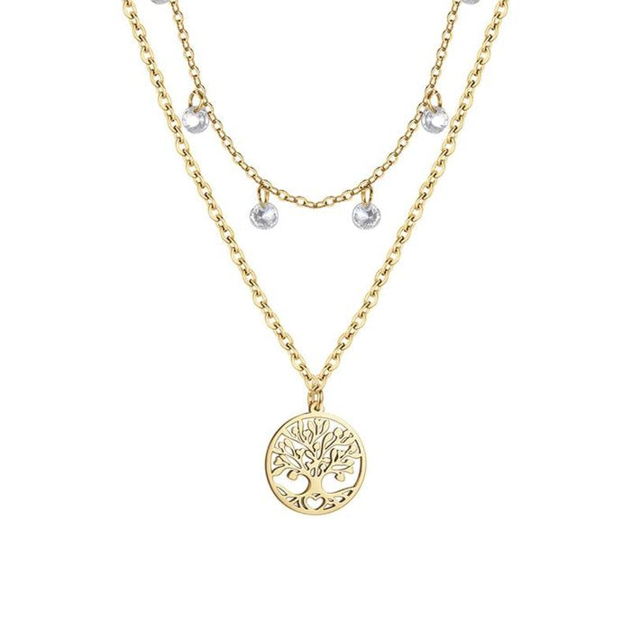Collana in acciaio con albero della vita e cristalli