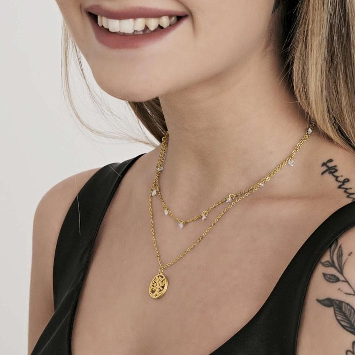 Collana in acciaio con albero della vita e cristalli