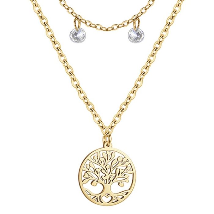 Collana in acciaio con albero della vita e cristalli