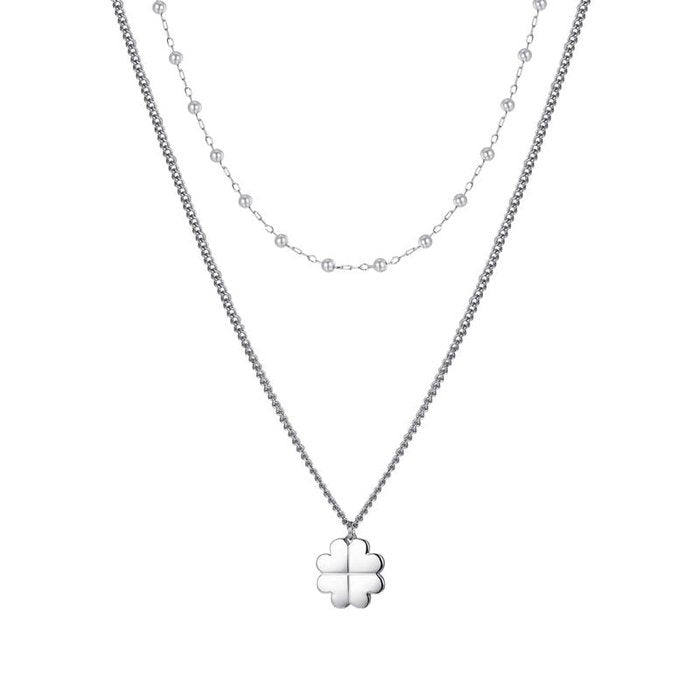 Collana in acciaio con quadrifoglio