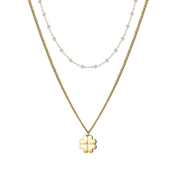 Collana in acciaio ip gold con quadrifoglio