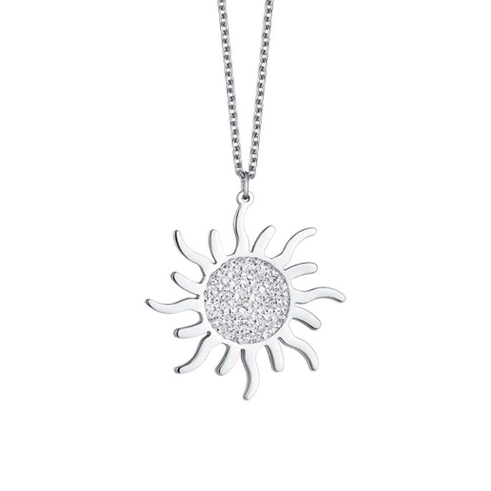 Collana in acciaio con sole con cristalli bianchi