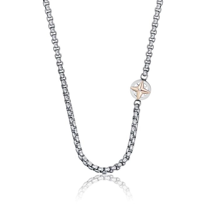 Steel Necklace With Compass Rose Ip Rose