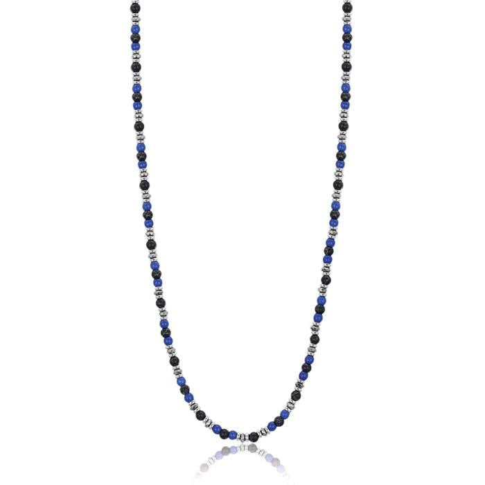 Collier en acier avec pierres bleues et noires