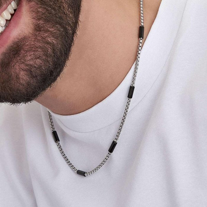 Collana in acciaio con elementi in acciaio ip nero