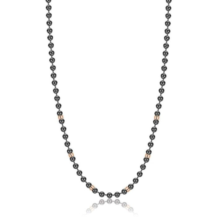 Collana in acciaio ip nero con elementi in acciaio ip rose