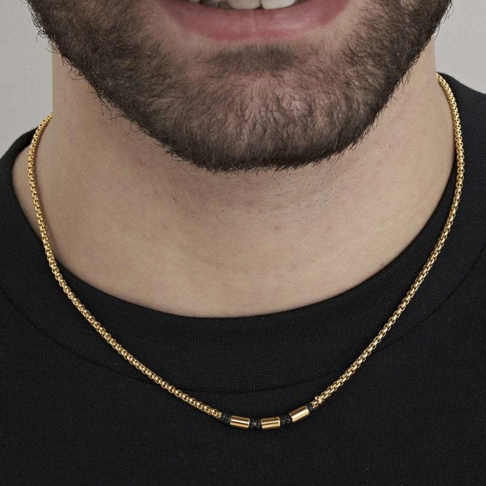 Collana in acciaio ip gold con elementi ip nero