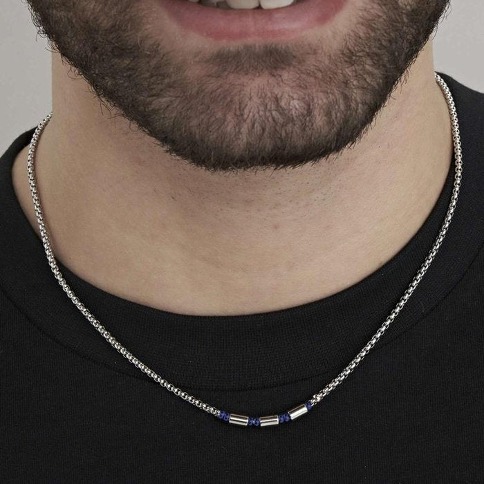 Collana in acciaio  con elementi ip blu