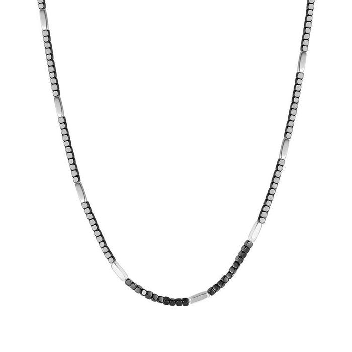 Collana in acciaio con ematite grigia e silver